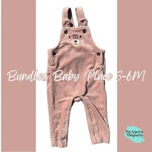 Bundles Baby Place Pink Corduroy Overalls 3-6M Bear Face Baby Romper